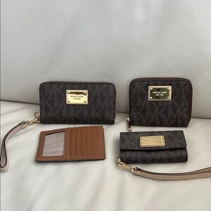 Michael Kors Brown Monogram Wallets, Set of 3 (NO Card Sleeve—was sold)